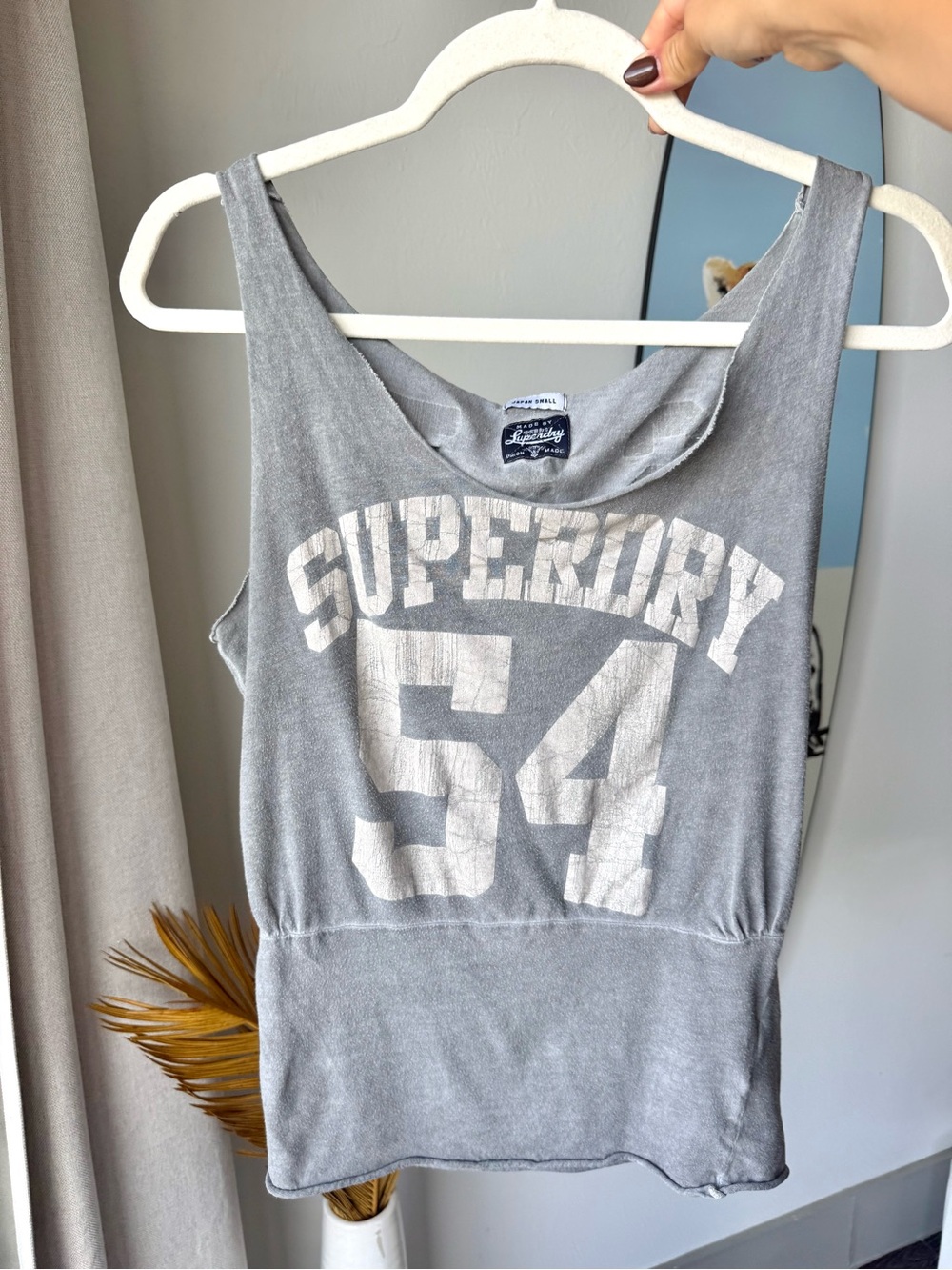 SUPERDEY Union Made 54 SD Graphic Tank Top Gray Vintage Distressed Small